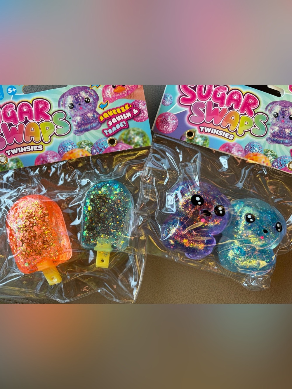 Sugar Swaps Twinsies Glitter Squeeze Toy - Purple Blue DOGS orange blue popsicle